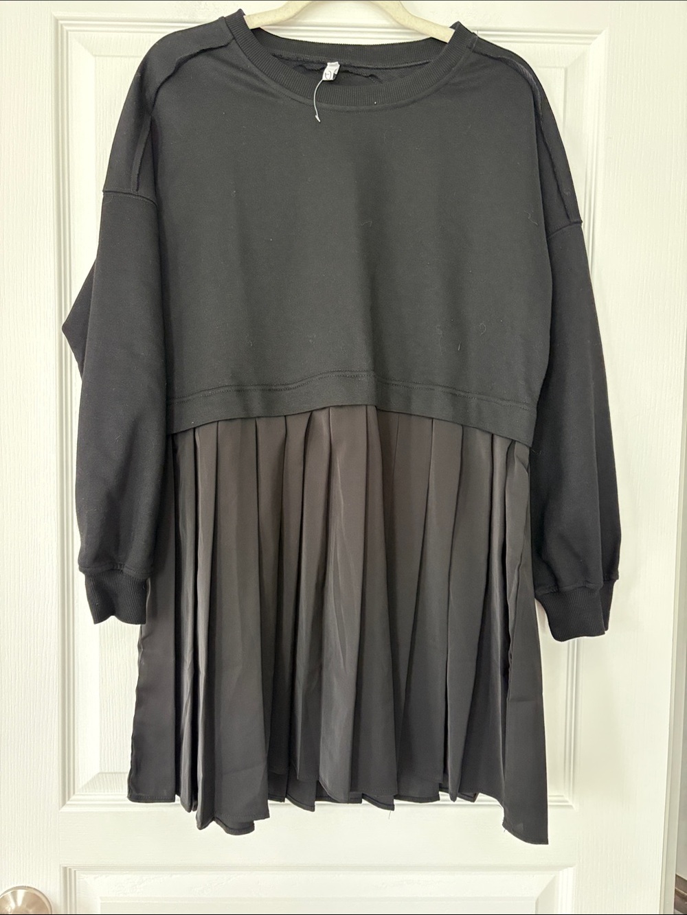 Black Pleated Sweatshirt Dress